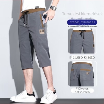 Férfiaknak készített egyenes szabású félhosszú sort, körülbelül 7/10 hosszú, nyár 2023, könnyű Ice Silk anyag, hétköznapi sportos stílus, divatmárka