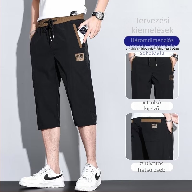 Férfiaknak készített egyenes szabású félhosszú sort, körülbelül 7/10 hosszú, nyár 2023, könnyű Ice Silk anyag, hétköznapi sportos stílus, divatmárka