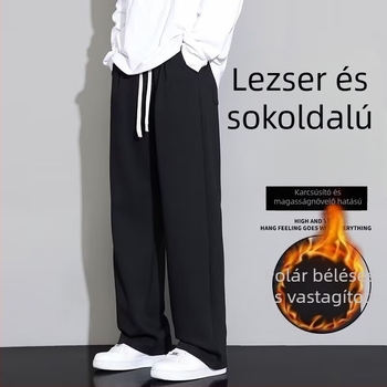 Férfiaknak széles szabású sportnadrág kötővel és fleece-béléssel téli viselet