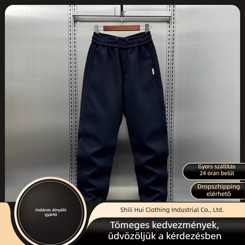 Tavasz–ősz trendi férfi casual nadrágok, vastag tréner nadrág, egyenes szabás, prémium érzet