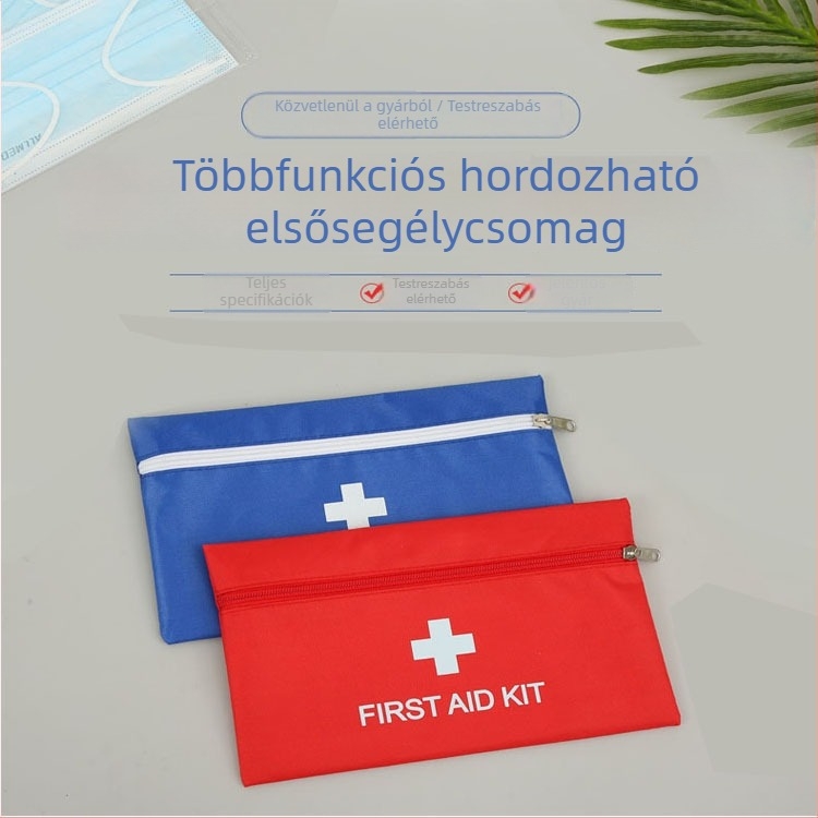 Kompakt hordozható kültéri elsősegély-készlet fertőzésmegelőző eszközök tárolóval, autóhoz alkalmas