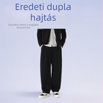 Férfi őszi-téli laza szabású sportos nadrág, kettős redőkkel, elasztikus derekú