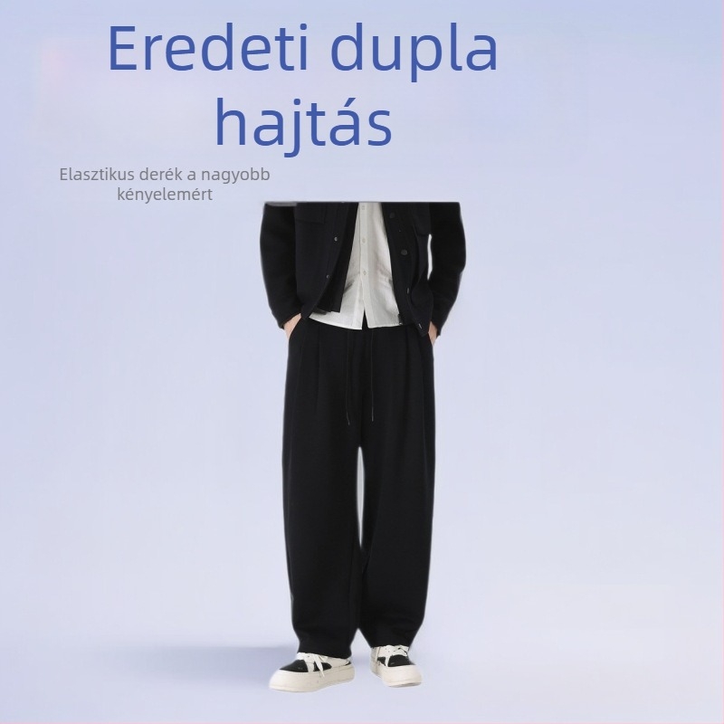 Férfi őszi-téli laza szabású sportos nadrág, kettős redőkkel, elasztikus derekú