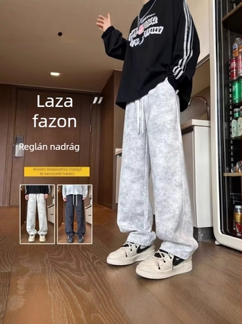 Tie-dye mintás, laza szabású férfi sportnadrágok diákok és serdülők számára, mindennapi hosszú nadrág egyenes szárú