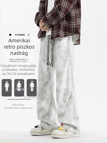 Tie-dye férfi casual nadrágok, laza szabású, széles lábszárú, egyenes szárú, tavasz–ősz viselet