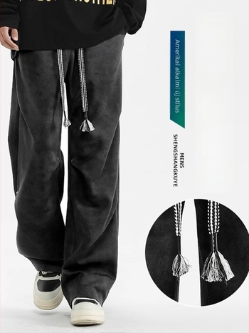 Tie-dye férfi casual nadrágok, laza szabású, széles lábszárú, egyenes szárú, tavasz–ősz viselet