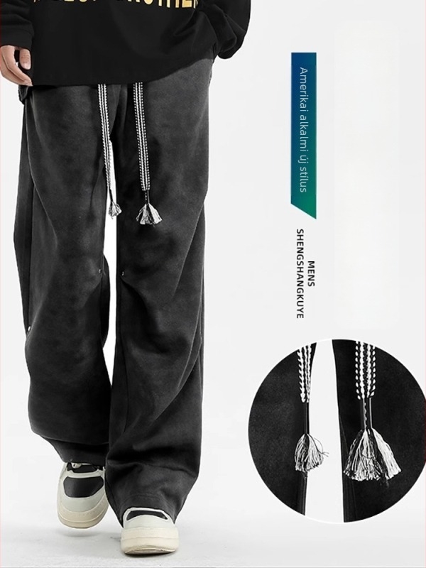 Tie-dye férfi casual nadrágok, laza szabású, széles lábszárú, egyenes szárú, tavasz–ősz viselet