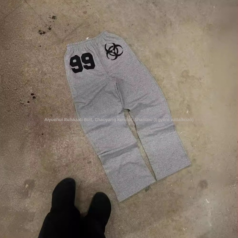 Férfi pamut széleslábú lezser sportnadrág Y2K mintával, hip-hop stílusú