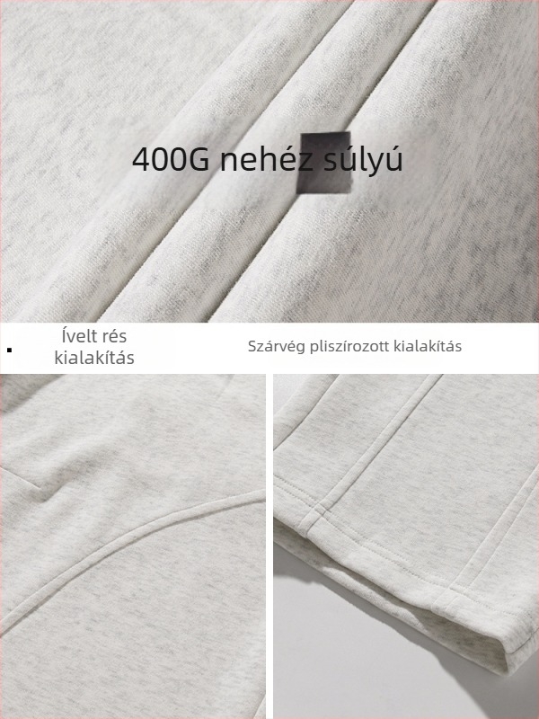 Férfiaknak szabadidőnadrág nehéz textúrájú anyagból, 400 g, tavasz 2026, laza szabás, drapált íves pliszé rész