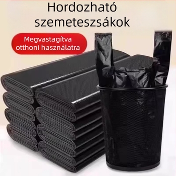 Kézi hordozható fekete vastagított háztartási szemeteszsákok, közepes–nagy méret, ismételten használható, konyhai mellény-stílusú