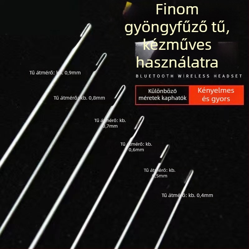 DIY gyöngyfűző eszköz - hosszú, ultra vékony gyöngytű, húzótűvel és oldalsó átszúrással, kézzel készített