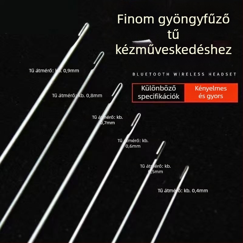 DIY gyöngyfűző eszköz - hosszú, ultra vékony gyöngytű, húzótűvel és oldalsó átszúrással, kézzel készített