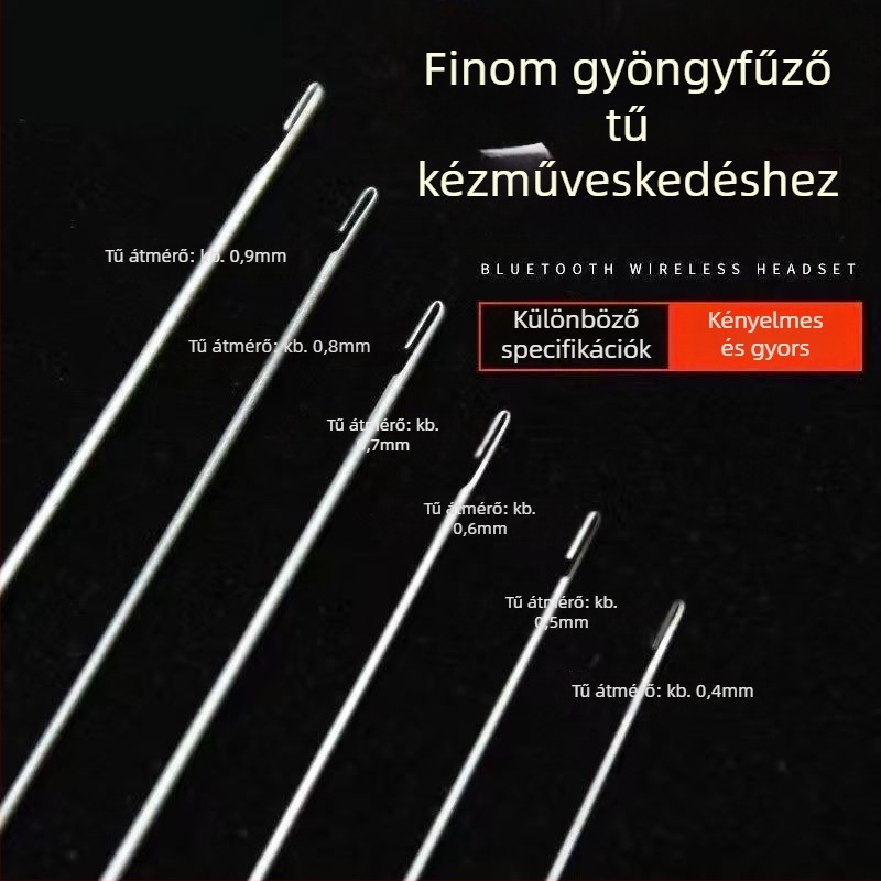DIY gyöngyfűző eszköz - hosszú, ultra vékony gyöngytű, húzótűvel és oldalsó átszúrással, kézzel készített