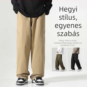 Férfi 100% pamut munkanadrág, őszi kollekció, laza egyenes szabás, széles lábak, magas derék, plusz méret