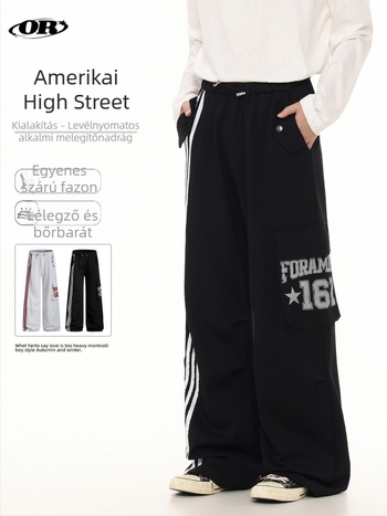 Oreeta Uniszex sportnadrág, amerikai preppy stílus, egyenes szabás, betűs nyomtatás, laza, széles szárú