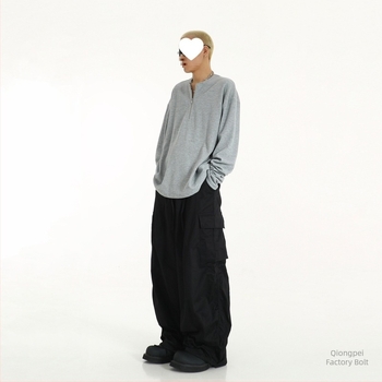 Férfiaknak készült amerikai retro workwear nadrág, laza szabás, széles szárú, padlóig érő hosszúság, hip-hop stílus