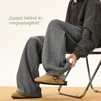 Férfi szabadidőnadrág fleece béléssel és függőleges csíkos mintával, téli, széles szabású