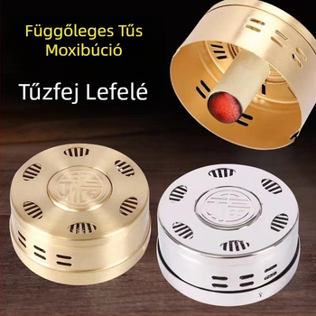 Hordozható moxibusztió doboz réz- és acéltokkal, családi stílusú melegítő eszköz moxibusztióhoz, Ø8 cm × 4,5 cm, 7 lyuk