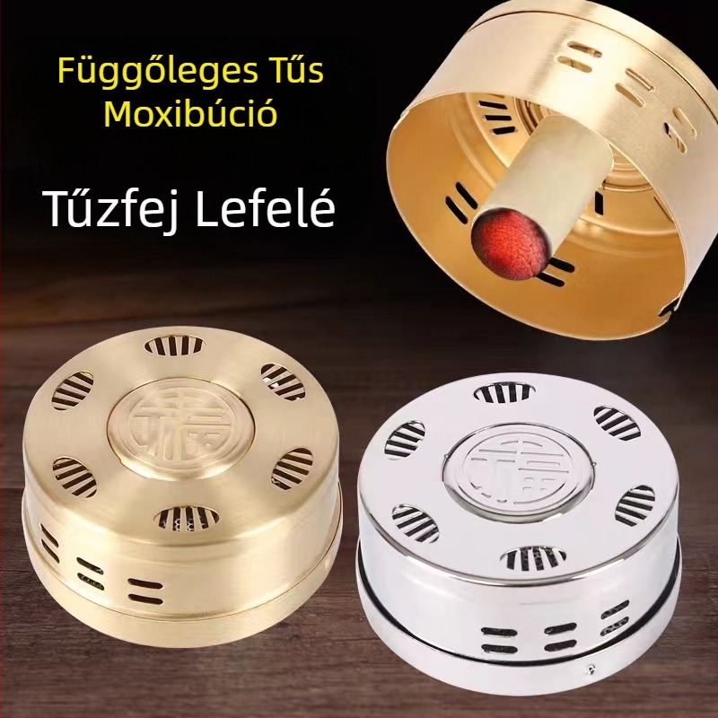 Hordozható moxibusztió doboz réz- és acéltokkal, családi stílusú melegítő eszköz moxibusztióhoz, Ø8 cm × 4,5 cm, 7 lyuk