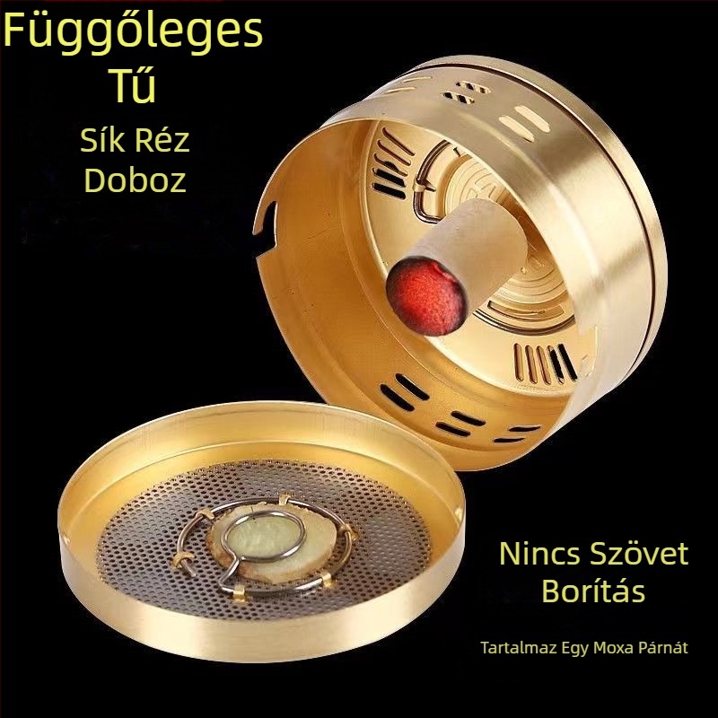 Hordozható moxibusztió doboz réz- és acéltokkal, családi stílusú melegítő eszköz moxibusztióhoz, Ø8 cm × 4,5 cm, 7 lyuk