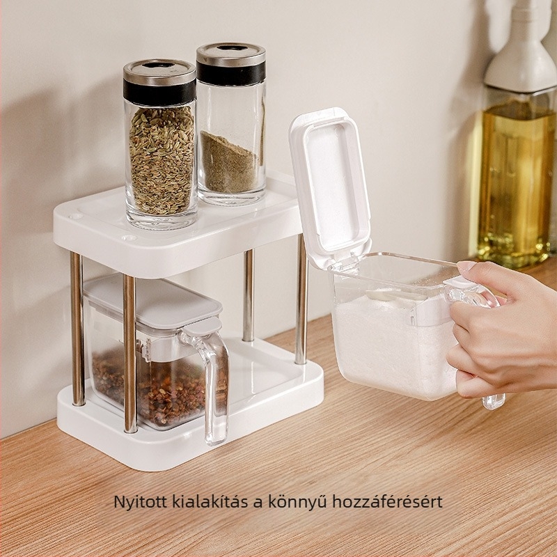 Konyhai fűszertartó üveg tárolóállvány – műanyag só- és borsüvegek készlete