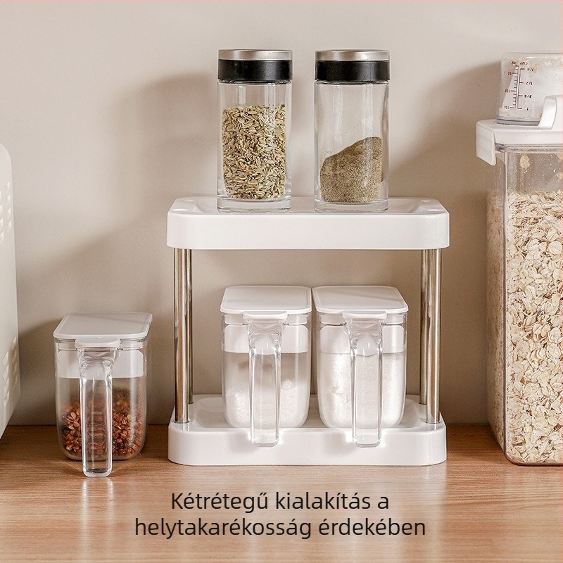 Konyhai fűszertartó üveg tárolóállvány – műanyag só- és borsüvegek készlete