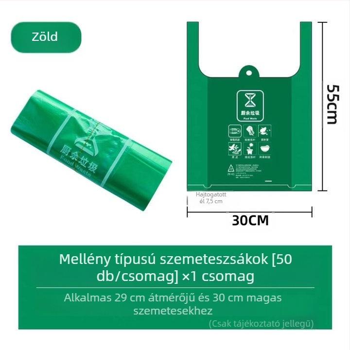 Vastag zöld, négy színű műanyag zacskók háztartási hulladék szelektálásához kézi használatra