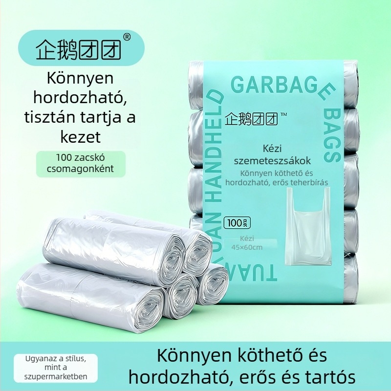 Fekete háztartási szemeteszsákok kézben tartható kivitelben, konyha és kollégiumi használatra