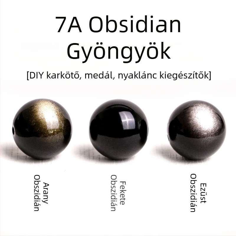 7A természetes arany obsidian és ezüst obsidian – laza gyöngyök DIY karkötőhöz, kerek, polírozott