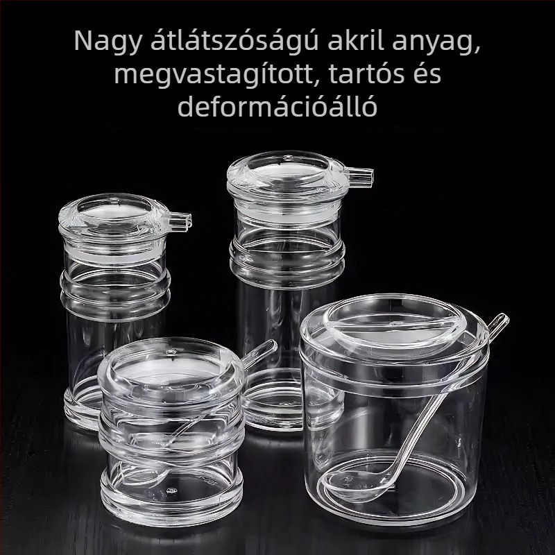 Fűszertartó fedővel és kanállal, nagy kapacitású, átlátszó akril, otthoni és kereskedelmi használatra