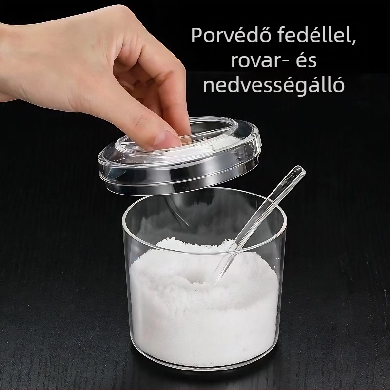 Fűszertartó fedővel és kanállal, nagy kapacitású, átlátszó akril, otthoni és kereskedelmi használatra