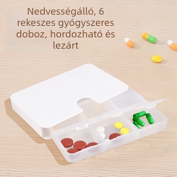 Hordozható gyógyszeres doboz rekeszekkel, reggel, délben és este, kompakt, porálló