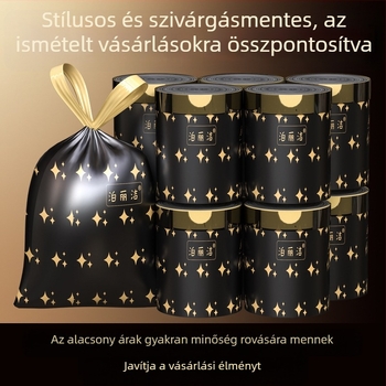Háztartási vastagított fekete mintás szemeteszsákok kötőzárral, konyhához, PE műanyag zacskók