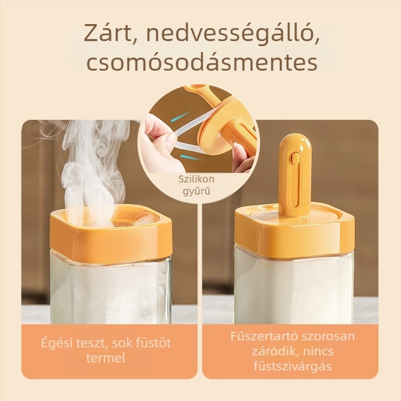 Önállóan tervezett teleszkópos fűszertartó otthoni konyhához, integrált kanállal és fedéllel, sótartó és fűszeres doboz