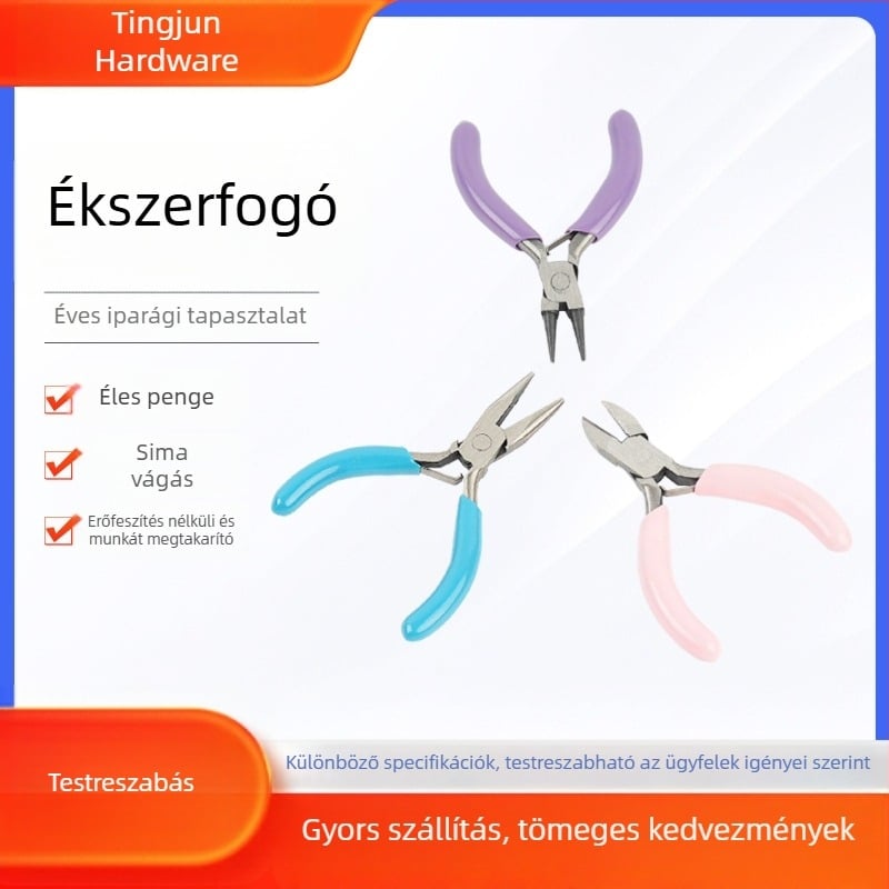 3 hüvelykes ékszerfogó készlet: körorrú fogók, diagonális orrú fogók, hegyes orrú fogók, kézműves DIY mini ékszerfogók