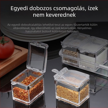 304 rozsdamentes acél fűszeresüveg készlet zárható, nedvességálló akril edényekkel és kanállal