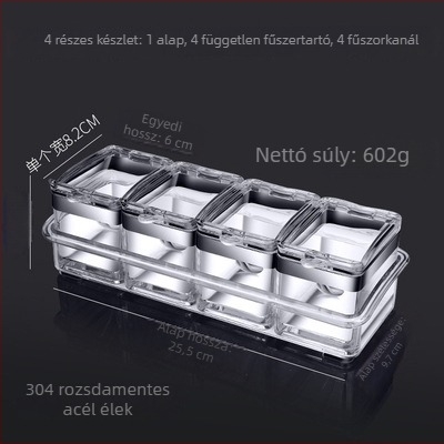304 rozsdamentes acél fűszeresüveg készlet zárható, nedvességálló akril edényekkel és kanállal