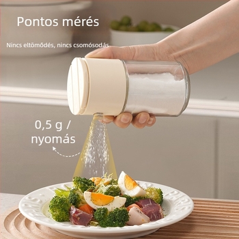 Kétfunkciós üveg fűszertartó – sóadagolóval és szilárd fűszerek tárolására