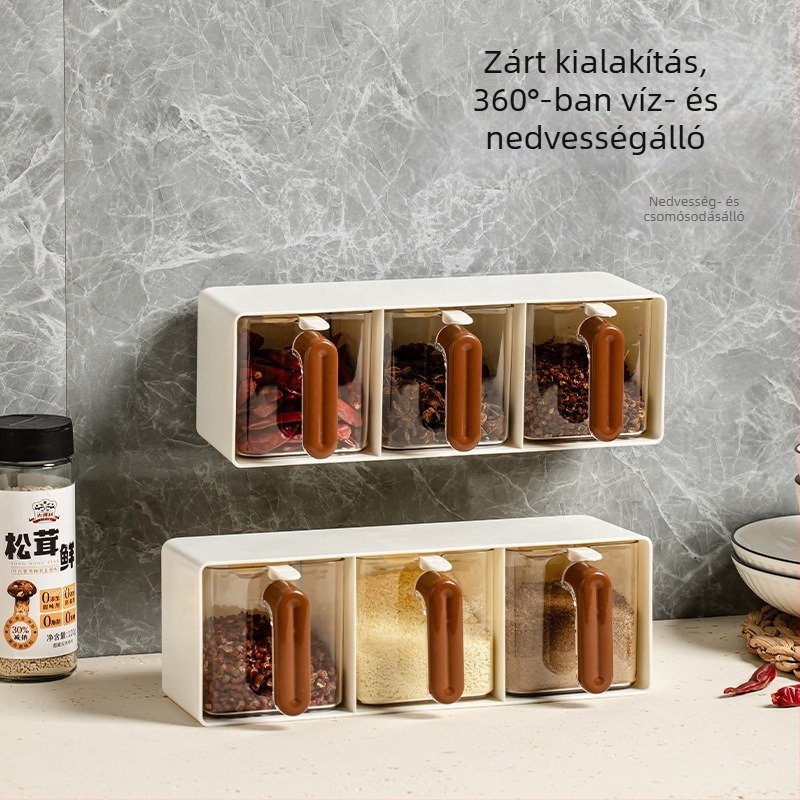 Fali fűszertartó PET üvegekkel, fúrás nélkül rögzíthető, integrált több rekeszes polc a konyhához