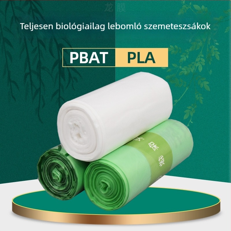 Teljesen biológiailag lebomló szemeteszsákok, komposztálható PLA/PBAT, keményítő-alapú tekercs, sík szájú kialakítás