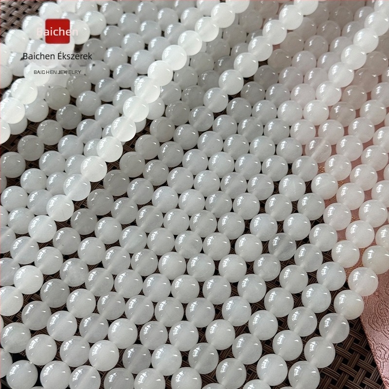 Természetes jégfényű aranyszálas jade fehér körgyöngyök, félkész hosszú szál DIY karkötőhöz, 6 mm, totem minta, szabad gyöngyök