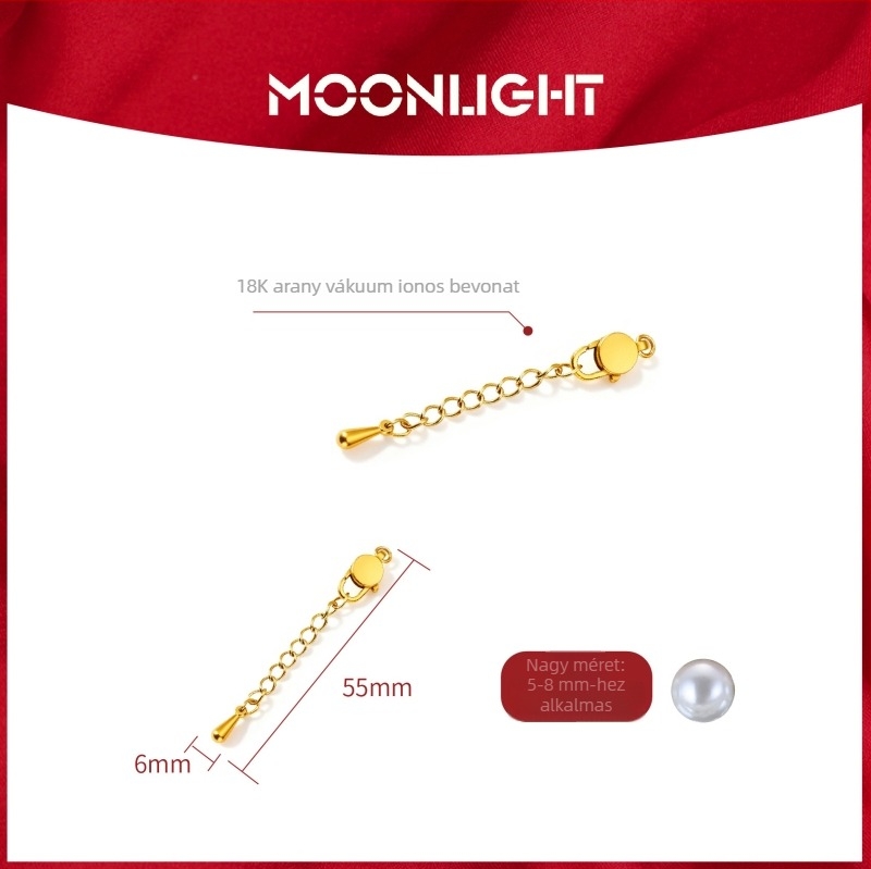 Moonlight Rozsdamentes acél Homárkapocs gyöngyfejű nyaklánc extenderrel – DIY ékszerkiegészítő