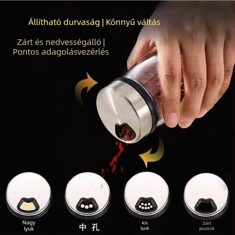 Üvegből készült fűszertartó készlet só- és borsszórókkal, konyhához és grillsütőhöz
