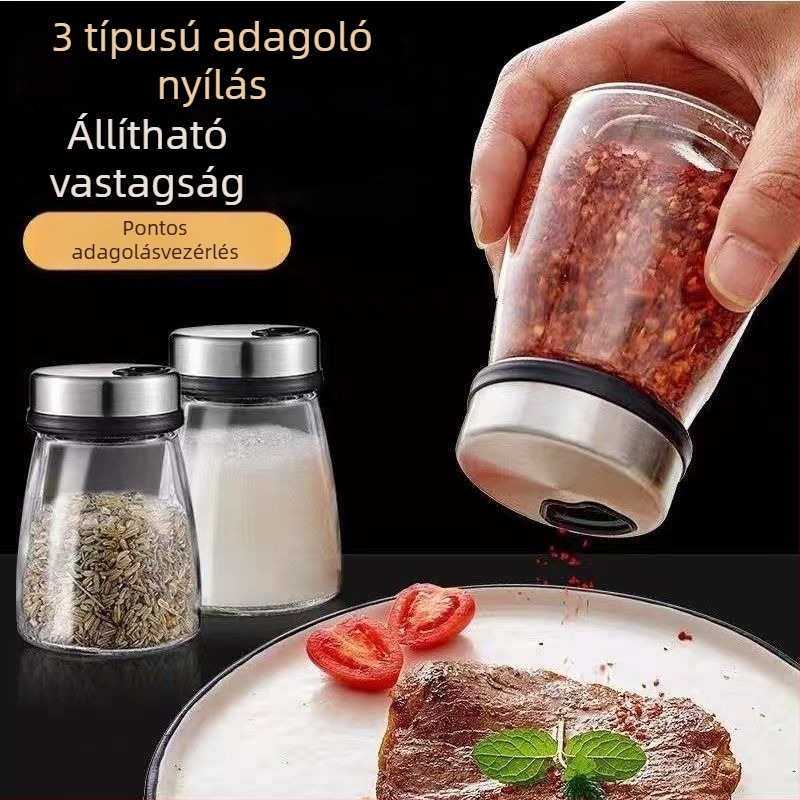 Üvegből készült fűszertartó készlet só- és borsszórókkal, konyhához és grillsütőhöz