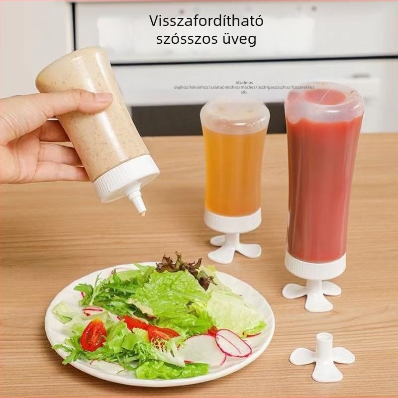 Fordítható szószöntő palack háztartási használatra, széles nyílású, ketchuphez és salátaöntethez, élelmiszer-minőségű műanyag