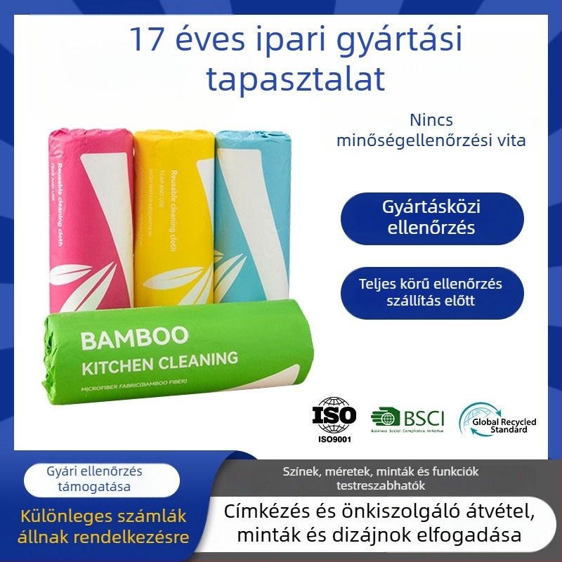 Bambuszrostos törlő, testreszabható négy színű tekercs, kézzel téphető rongy, foltálló konyhai kendő