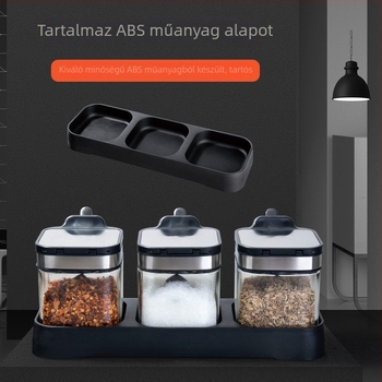 Tűzálló üveg fűszertartó készlet fogantyúval, tartalmaz sótartót és kanalat, zárható, nedvességálló tárolók