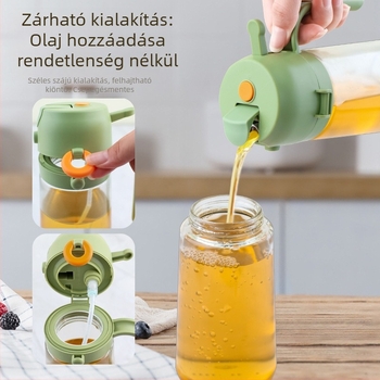 Oldalra nyíló sapkás üveg olajtartó, kettős használatú permetező és öntő, konyhai, élelmiszer-minőségű