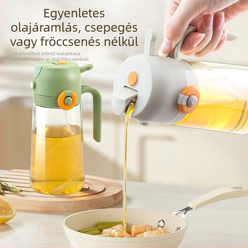 Oldalra nyíló sapkás üveg olajtartó, kettős használatú permetező és öntő, konyhai, élelmiszer-minőségű