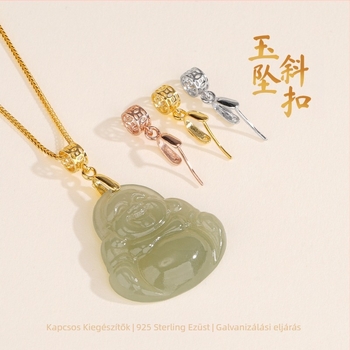 Ezüst Love Coin medál ferde záróval, Jade Buddha nyaklánc összekötő elem, 925 ezüst DIY ékszerkiegészítő